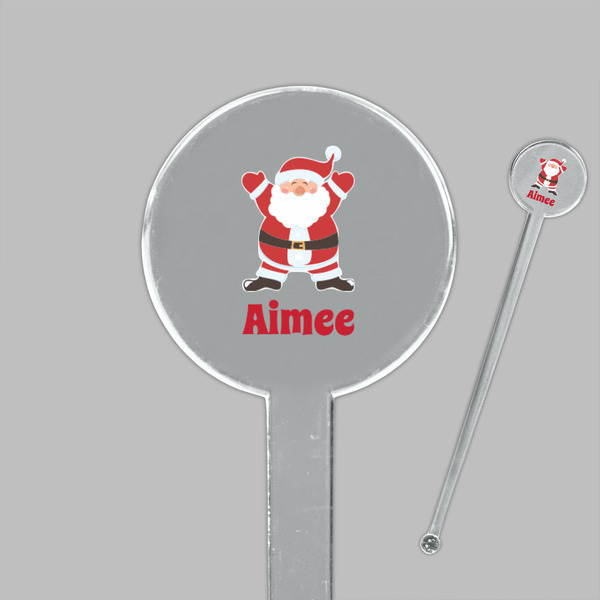 Santa Clause Making Snow Angels Clear Plastic 7" Stir Stick - Round - Closeup