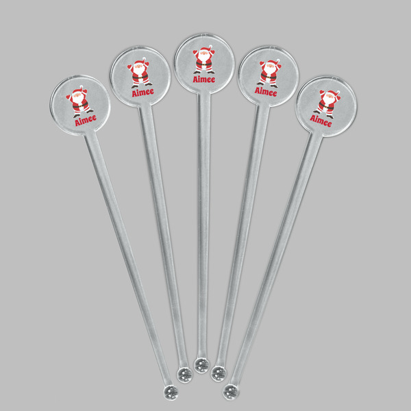 Santa Clause Making Snow Angels Clear Plastic 7" Stir Stick - Round - Fan View