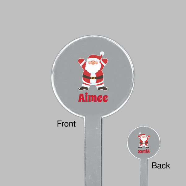 Santa Clause Making Snow Angels Clear Plastic 7" Stir Stick - Round - Front & Back