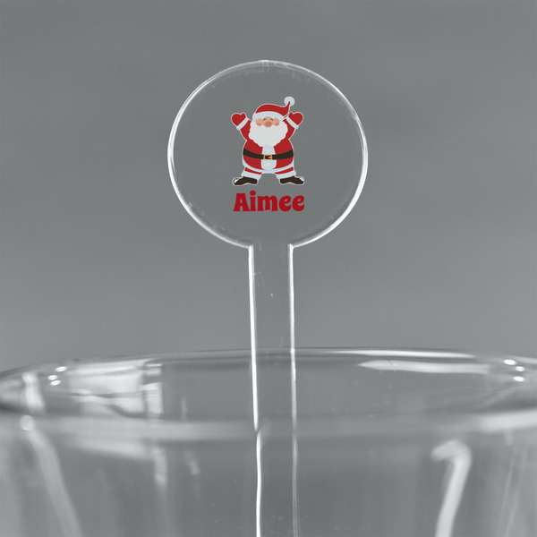 Custom Santa Clause Making Snow Angels 5.5" Round Plastic Stir Sticks - Clear (Personalized)