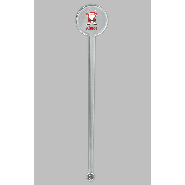 Santa Clause Making Snow Angels Clear Plastic 7" Stir Stick - Round - Single Stick