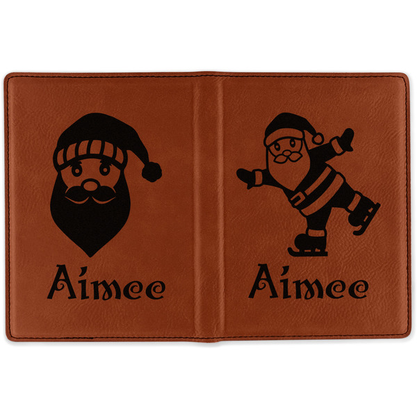Santa Clause Making Snow Angels Cognac Leather Passport Holder Outside Double Sided - Apvl