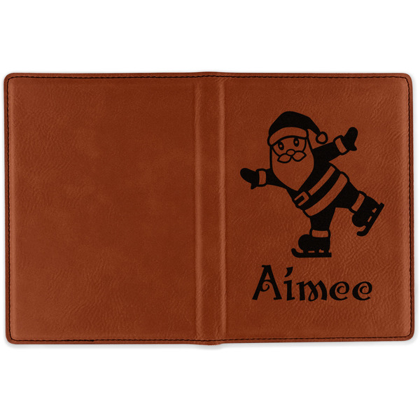 Santa Clause Making Snow Angels Cognac Leather Passport Holder Outside Single Sided - Apvl