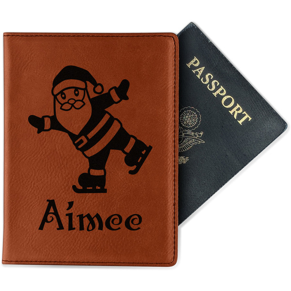 Custom Santa Clause Making Snow Angels Passport Holder - Faux Leather - Double Sided (Personalized)