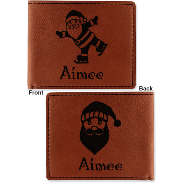 Santa Clause Making Snow Angels Cognac Leatherette Bifold Wallets - Front and Back