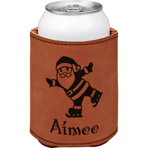 Santa Clause Making Snow Angels Cognac Leatherette Can Sleeve - Single Front