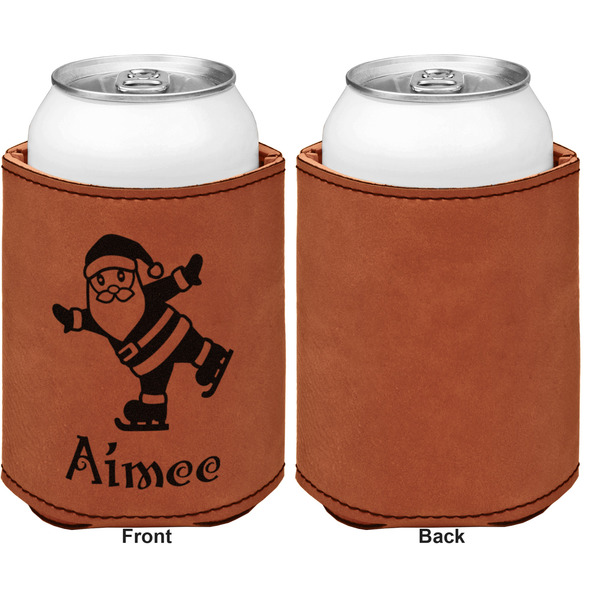 Santa Clause Making Snow Angels Cognac Leatherette Can Sleeve - Single Sided Front and Back