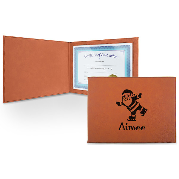 Custom Santa Clause Making Snow Angels Leatherette Certificate Holder - Front (Personalized)