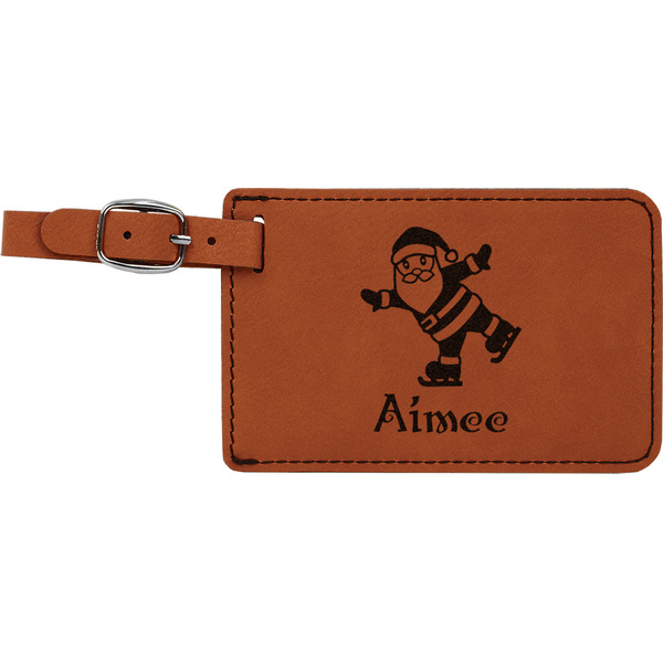 Custom Santa Clause Making Snow Angels Leatherette Luggage Tag (Personalized)