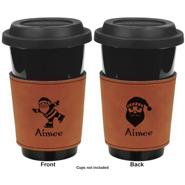 Santa Clause Making Snow Angels Cognac Leatherette Mug Sleeve - Double Sided Apvl