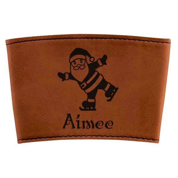 Custom Santa Clause Making Snow Angels Leatherette Cup Sleeve (Personalized)