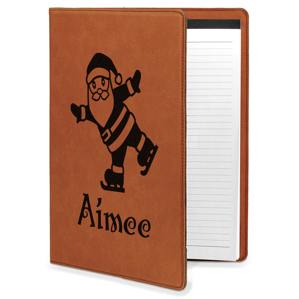 Custom Santa Clause Making Snow Angels Leatherette Portfolio with Notepad - Large - Double Sided (Personalized)