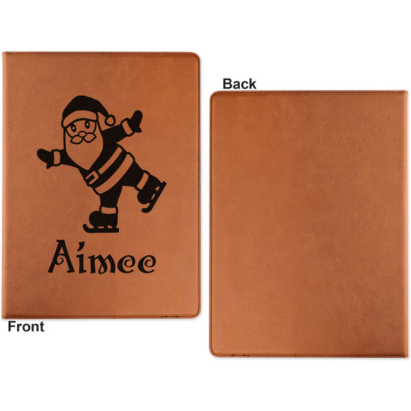 Santa Clause Making Snow Angels Cognac Leatherette Portfolios with Notepad - Large - Single Sided - Apvl