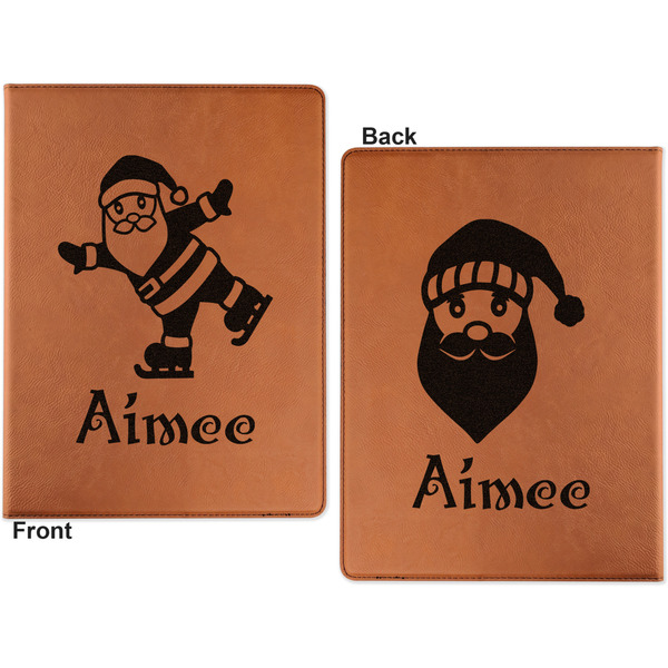 Santa Clause Making Snow Angels Cognac Leatherette Portfolios with Notepad - Small - Double Sided- Apvl