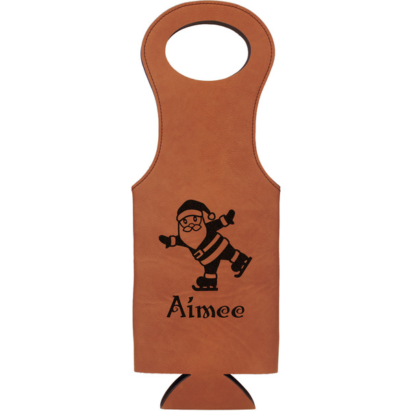 Custom Santa Clause Making Snow Angels Leatherette Wine Tote (Personalized)