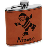 Santa Clause Making Snow Angels Leatherette Wrapped Stainless Steel Flask (Personalized)
