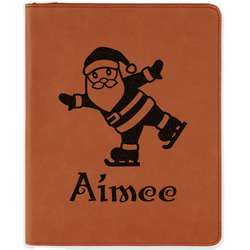 Santa Clause Making Snow Angels Leatherette Zipper Portfolio with Notepad - Single Sided (Personalized)