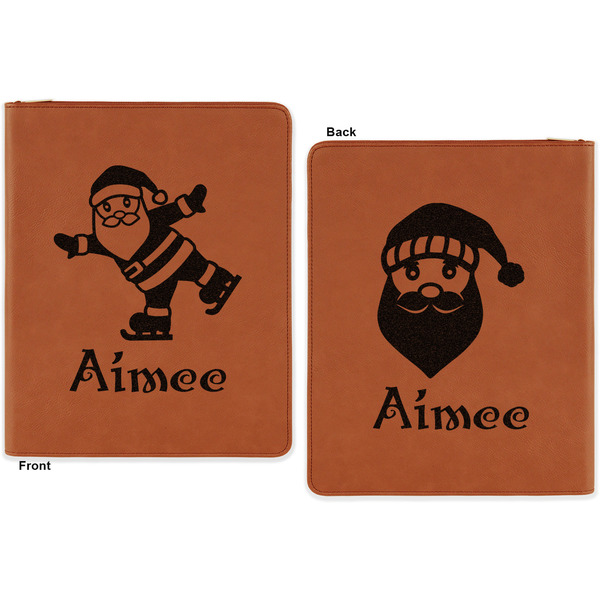 Santa Clause Making Snow Angels Cognac Leatherette Zipper Portfolios with Notepad - Double Sided - Apvl