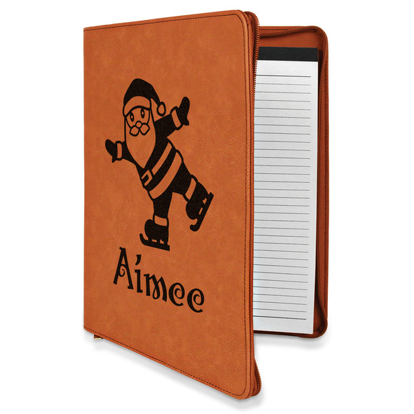 Custom Santa Clause Making Snow Angels Leatherette Zipper Portfolio with Notepad - Double Sided (Personalized)
