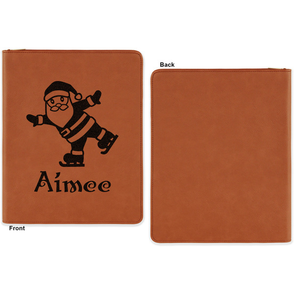 Santa Clause Making Snow Angels Cognac Leatherette Zipper Portfolios with Notepad - Single Sided - Apvl