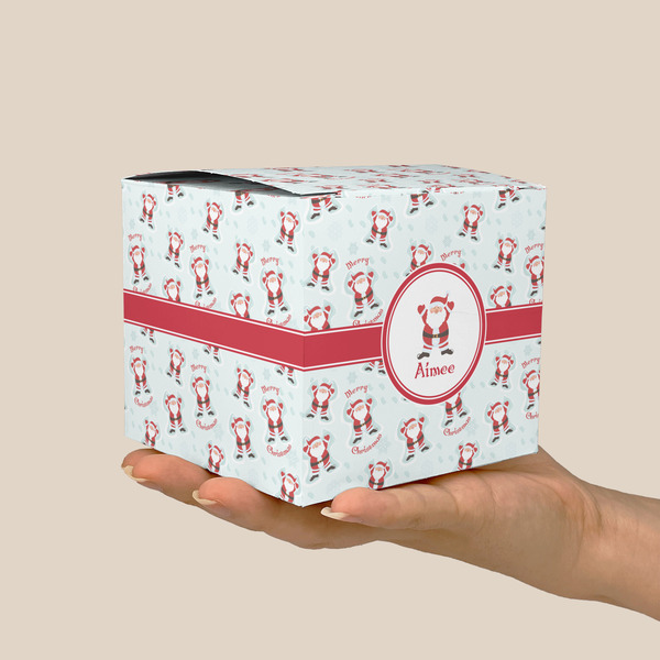 Santa Clause Making Snow Angels Cube Favor Gift Box - On Hand - Scale View