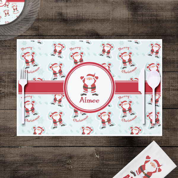Santa Clause Making Snow Angels Disposable Paper Placemat - In Context