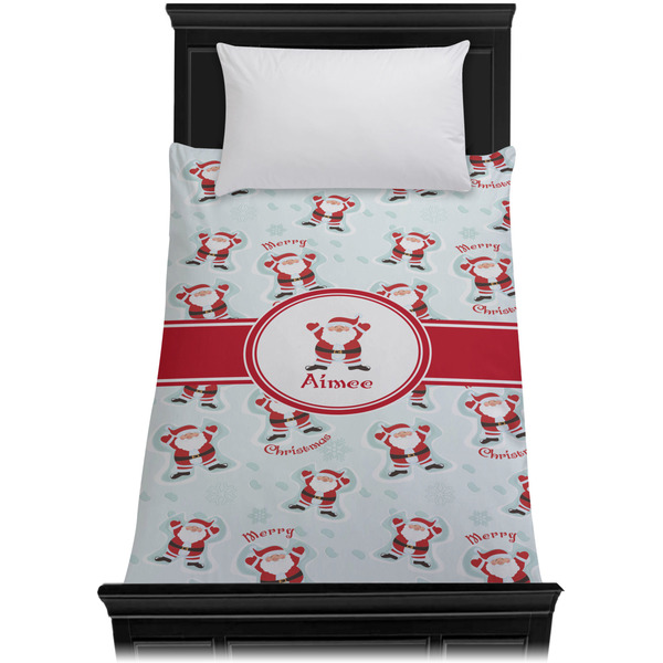 Santa Clause Making Snow Angels Duvet Cover - Twin - On Bed - No Prop