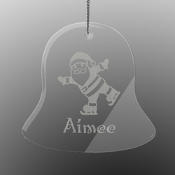 Santa Clause Making Snow Angels Engraved Glass Ornament - Bell (Personalized)