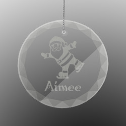 Santa Clause Making Snow Angels Engraved Glass Ornament - Round (Personalized)