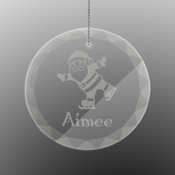 Custom Santa Clause Making Snow Angels Engraved Glass Ornament - Round (Personalized)