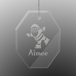 Santa Clause Making Snow Angels Engraved Glass Ornament - Octagon (Personalized)