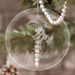 Santa Clause Making Snow Angels Engraved Glass Ornament (Personalized)