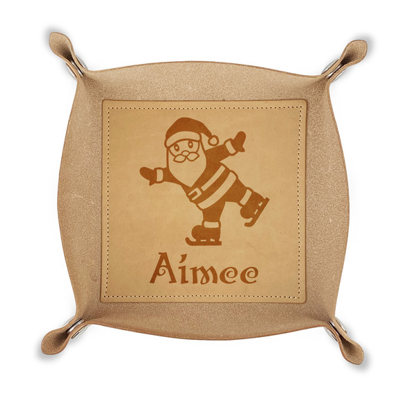 Custom Santa Clause Making Snow Angels Genuine Leather Dice Tray (Personalized)