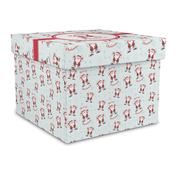 Custom Santa Clause Making Snow Angels Gift Box with Lid - Canvas Wrapped - Large (Personalized)