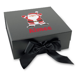 Santa Clause Making Snow Angels Gift Box with Magnetic Lid - Black (Personalized)
