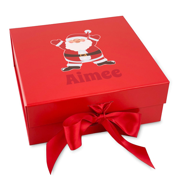 Custom Santa Clause Making Snow Angels Gift Box with Magnetic Lid - Red (Personalized)