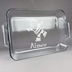 Santa Clause Making Snow Angels Glass Baking Dish with Truefit Lid - 13in x 9in (Personalized)