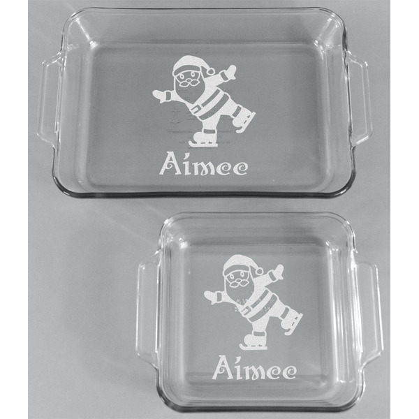 Santa Clause Making Snow Angels Glass Baking Dish Set - FRONT