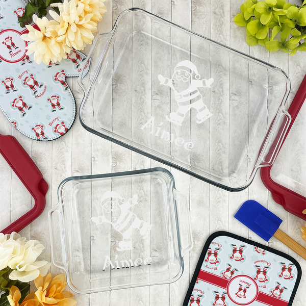 Santa Clause Making Snow Angels Glass Baking Dish Set - LIFESTYLE