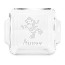 Santa Clause Making Snow Angels Glass Cake Dish with Truefit Lid - 8in x 8in (Personalized)