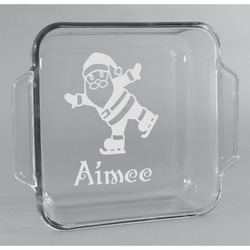 Santa Clause Making Snow Angels Glass Cake Dish - 8in x 8in (Personalized)