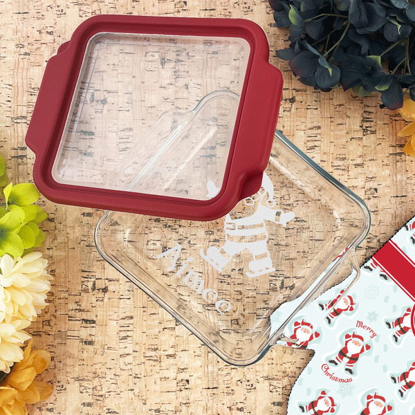 Santa Clause Making Snow Angels Glass Cake Dish - LIFESTYLE (8x8)