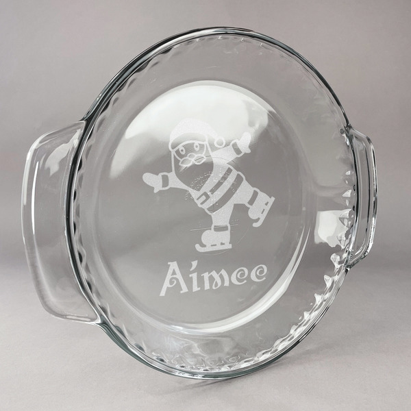 Custom Santa Clause Making Snow Angels Glass Pie Dish - 9.5in Round (Personalized)