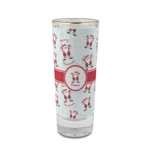Custom Santa Clause Making Snow Angels 2 oz Shot Glass -  Glass with Gold Rim - Set of 4 (Personalized)