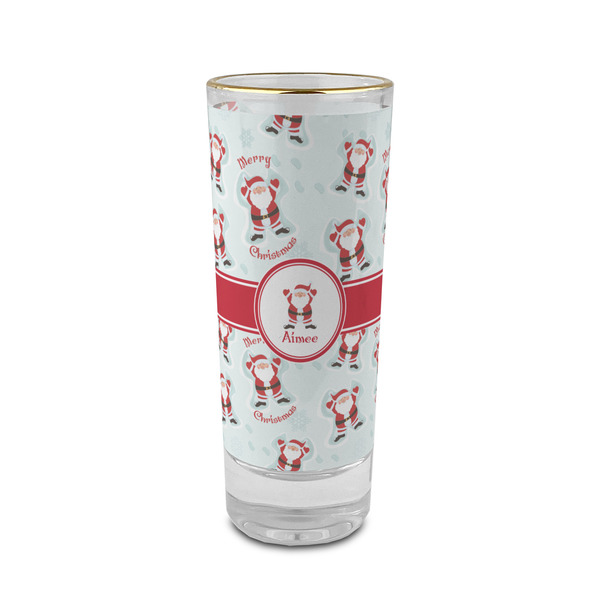 Custom Santa Clause Making Snow Angels 2 oz Shot Glass -  Glass with Gold Rim - Single (Personalized)