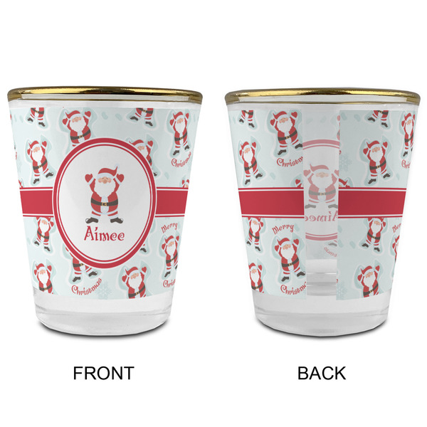 Santa Clause Making Snow Angels Glass Shot Glass - with gold rim - APPROVAL