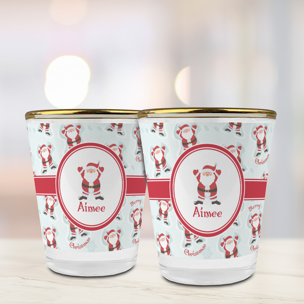 Santa Clause Making Snow Angels Glass Shot Glass - with gold rim - LIFESTYLE