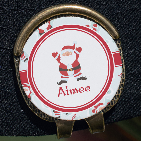 Santa Clause Making Snow Angels Golf Ball Marker Hat Clip - Gold - Close Up