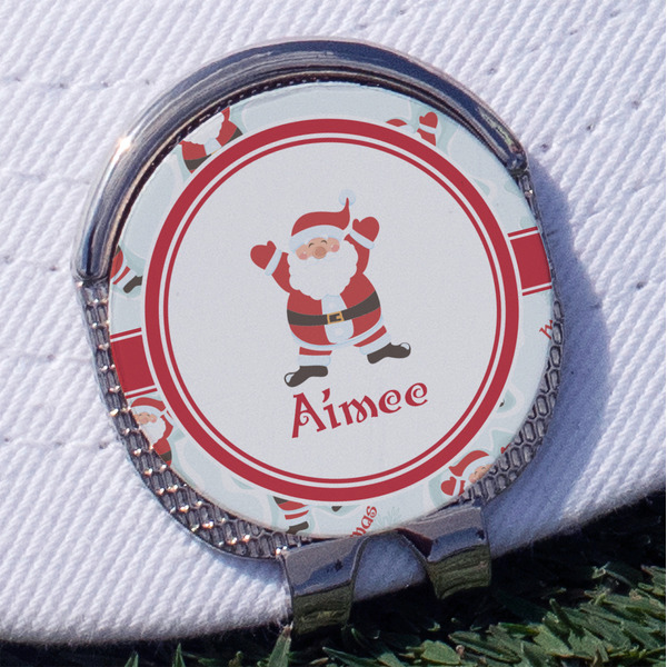 Custom Santa Clause Making Snow Angels Golf Ball Marker - Hat Clip