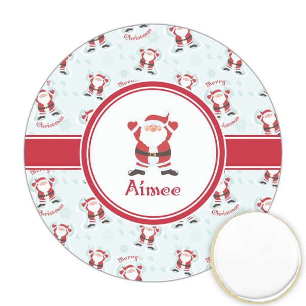 Custom Santa Clause Making Snow Angels Printed Cookie Topper - Round (Personalized)